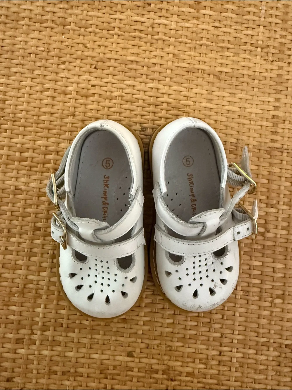 Shrimp & Grits White Mary Jane Shoes with Buckle Strap